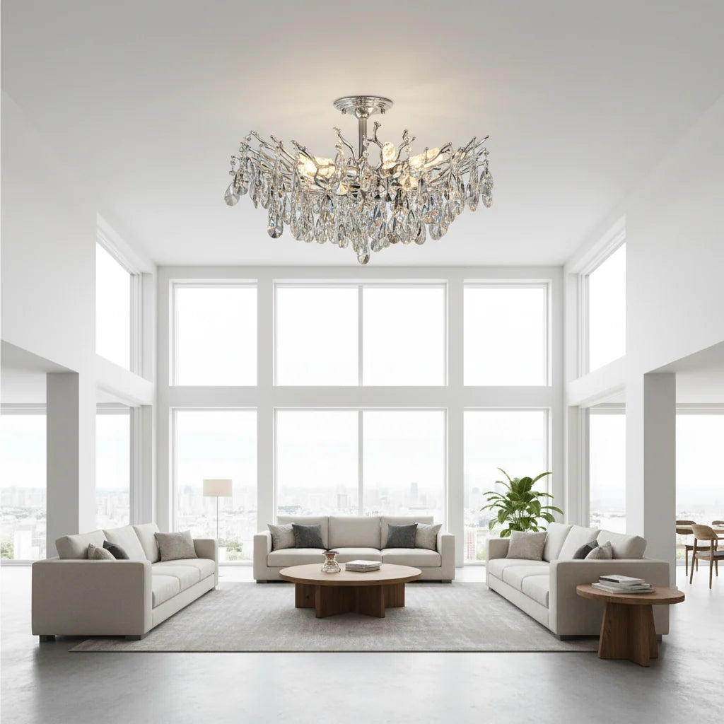 Candelabru Cristal REINA Magno, 6xE14, D60cm, Crom Lucios, Metal si Cristal