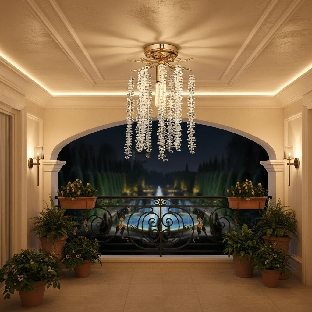 Candelabru Cristal ARBUS Petito, Φ20cm, 1xE14, Auriu, Metal si Cristal