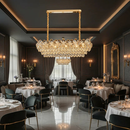 Candelabru Cristal JARDIN Supremo 12xE14, Dimensiune 100x35 cm, Inaltime 35 cm, Auriu Lucios, Inaltime Reglabila, Design Elegant