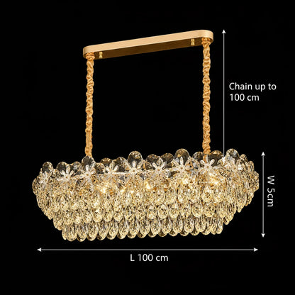 Candelabru Cristal JARDIN Supremo 12xE14, Dimensiune 100x35 cm, Inaltime 35 cm, Auriu Lucios, Inaltime Reglabila, Design Elegant