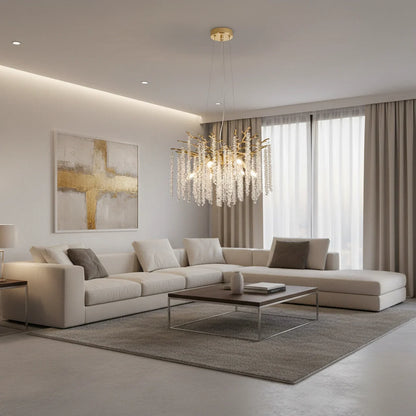 Candelabru Cristal ARBUS Eleganza, Φ50cm, 6xE14, Auriu, Metal si Cristal
