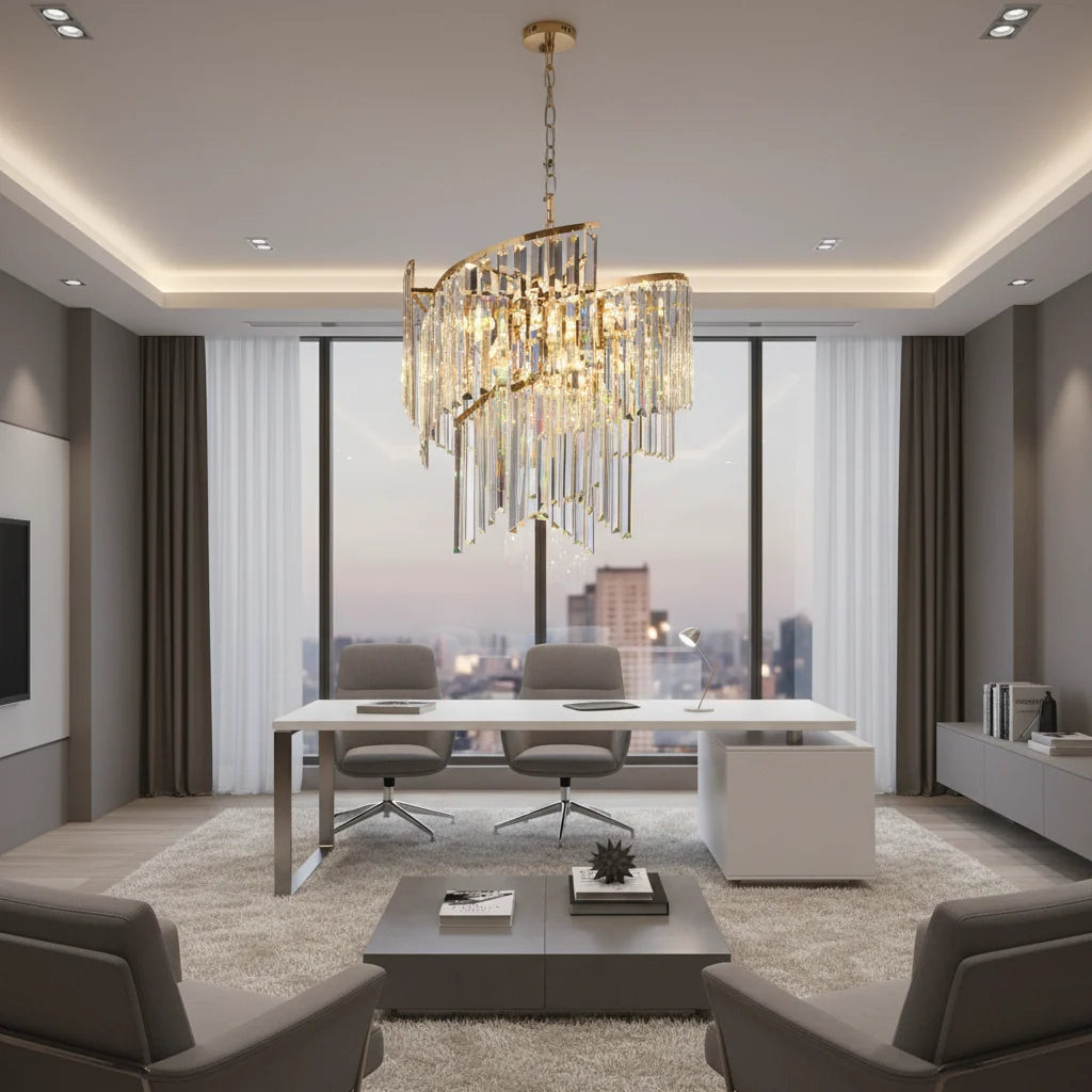 Candelabru Cristal TWEEZE Eleganza, Φ50cm, 9xE14, Auriu, Metal si Cristal