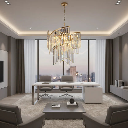 Candelabru Cristal TWEEZE Eleganza, Φ50cm, 9xE14, Auriu, Metal si Cristal