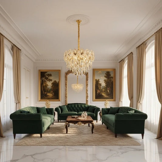 Candelabru Cristal FLEUR Eleganza 9xE14, Diametru 50cm, Inaltime 40cm, Auriu Lucios, Inaltime Reglabila, Design Elegant
