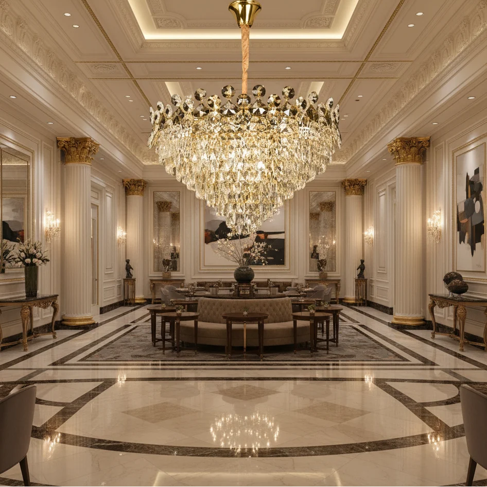 Candelabru Cristal ACE Regalis 22xE14, Diametru 80cm, Inaltime 40cm, Auriu Lucios, Inaltime Reglabila, Design Elegant