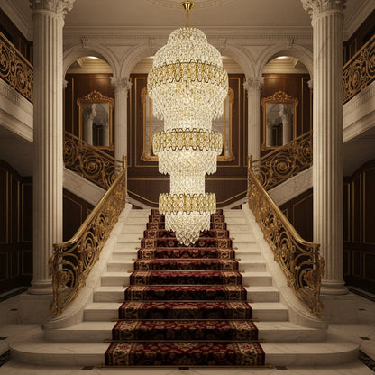 Candelabru Cristal TRIO Magno 49xE14, Diametru 65cm, Inaltime 200cm, Auriu Lucios, Inaltime Reglabila, Design Elegant