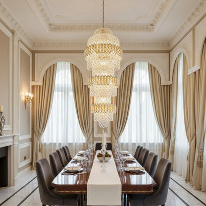 Candelabru Cristal TRIO Regalis 63xE14, Diametru 80cm, Inaltime 260cm, Auriu Lucios, Inaltime Reglabila, Design Elegant