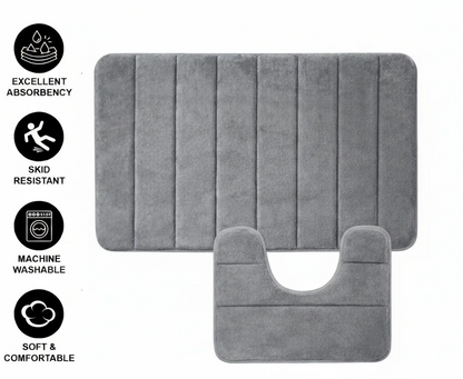 Covorase de Baie, 80x50 cm / 50x40 cm, Gri, Antiderapant, Absorbant, Set 2 bucati
