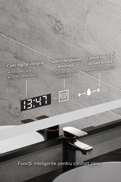Oglinda LED Rectangulara 60x80 Verite Majeste Noir Motion Glow Marcello, Sistem Dezaburire, Termometru si Ceas, Dimabila