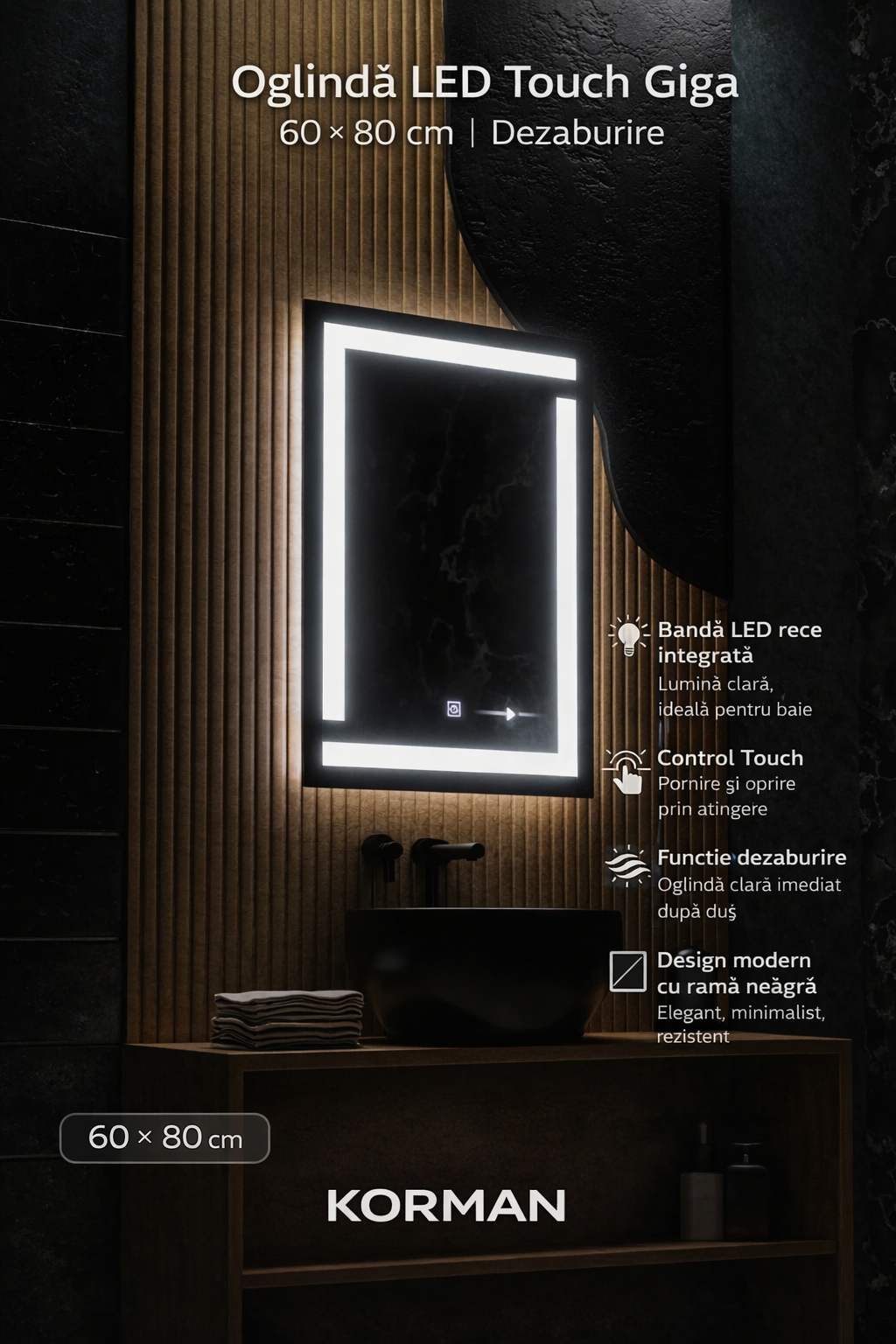 Oglinda LED Touch Giga 60x80cm