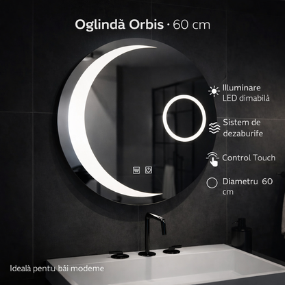 Oglinda LED Rotunda, 60cm, Orbis Touch, Sistem Dezaburire,Dimabila