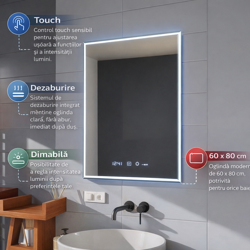 Oglinda LED Touch Villay Sistem Dezaburire 60x80 cm Colectia Marcello Funghi