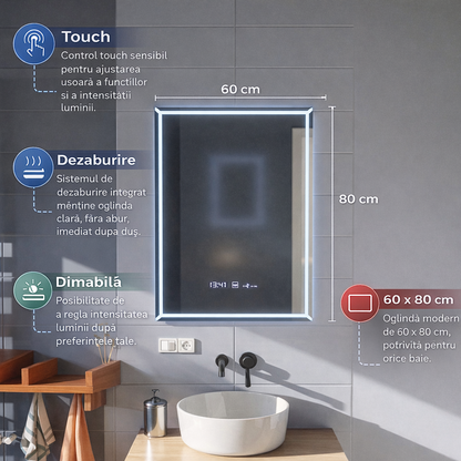 Oglinda LED Touch Villay Sistem Dezaburire 60x80 cm Colectia Marcello Funghi