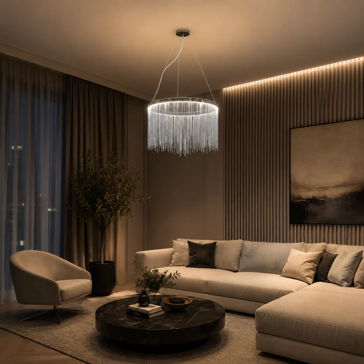Lustra LED suspendata cu telecomanda ILLUMINA MAGNUS, 38W, lumina Rece/Calda/Neutra, Dimabila, Crom Lucios
