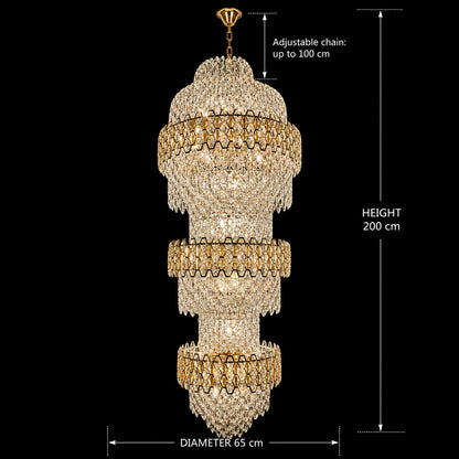 Candelabru Cristal TRIO Magno 49xE14, Diametru 65cm, Inaltime 200cm, Auriu Lucios, Inaltime Reglabila, Design Elegant