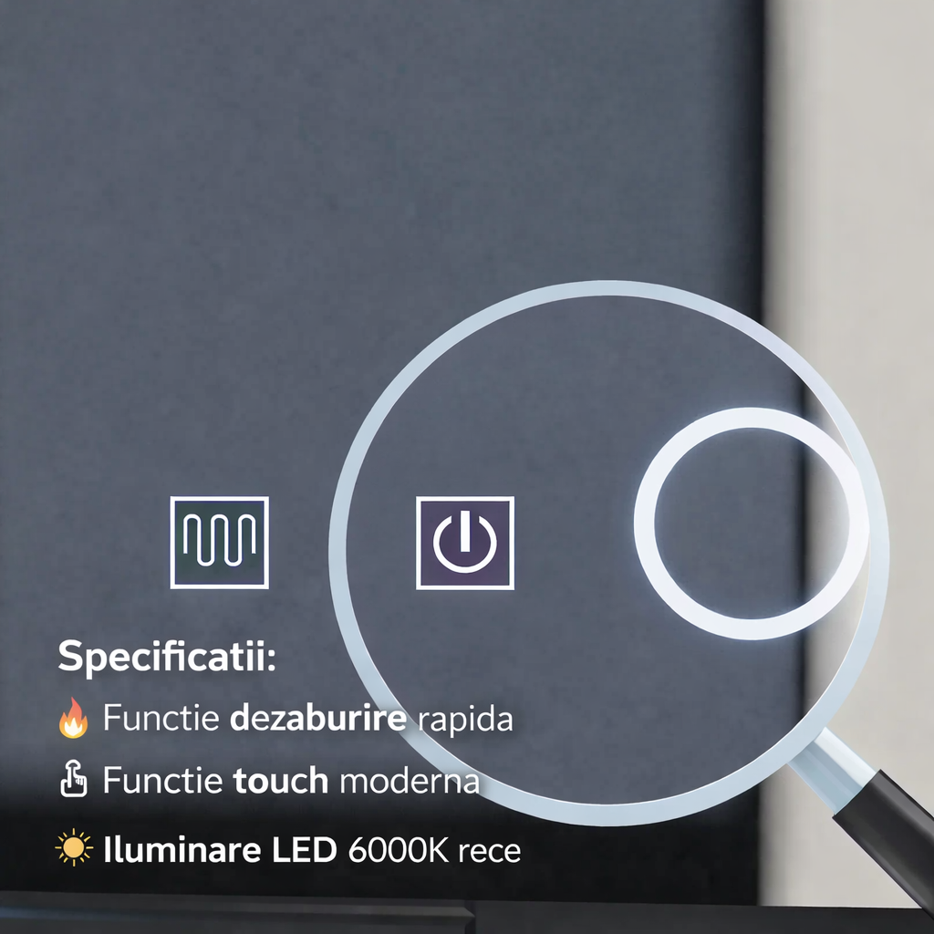 Oglinda LED Rectangulara, 80x60cm, Linea Touch, Sistem Dezaburire, Dimabila