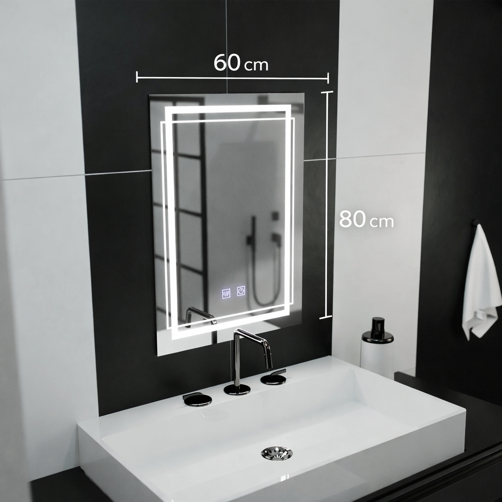 Oglinda LED Rectangulara, 60x80cm, KOVEN Touch, Sistem Dezaburire,Dimabila