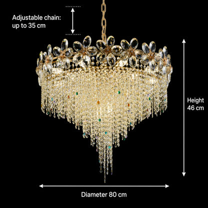 Candelabru Cristal BLOSSOM Regalis, 14xE14, 80cm, Auriu Lucios, Inaltime Reglabila, Metal si Cristal