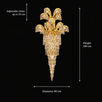 Candelabru Cristal PALACE Regalis, 13 brate, 29xG9, D80cm, Auriu Lucios, Inaltime Reglabila, Metal si Cristal