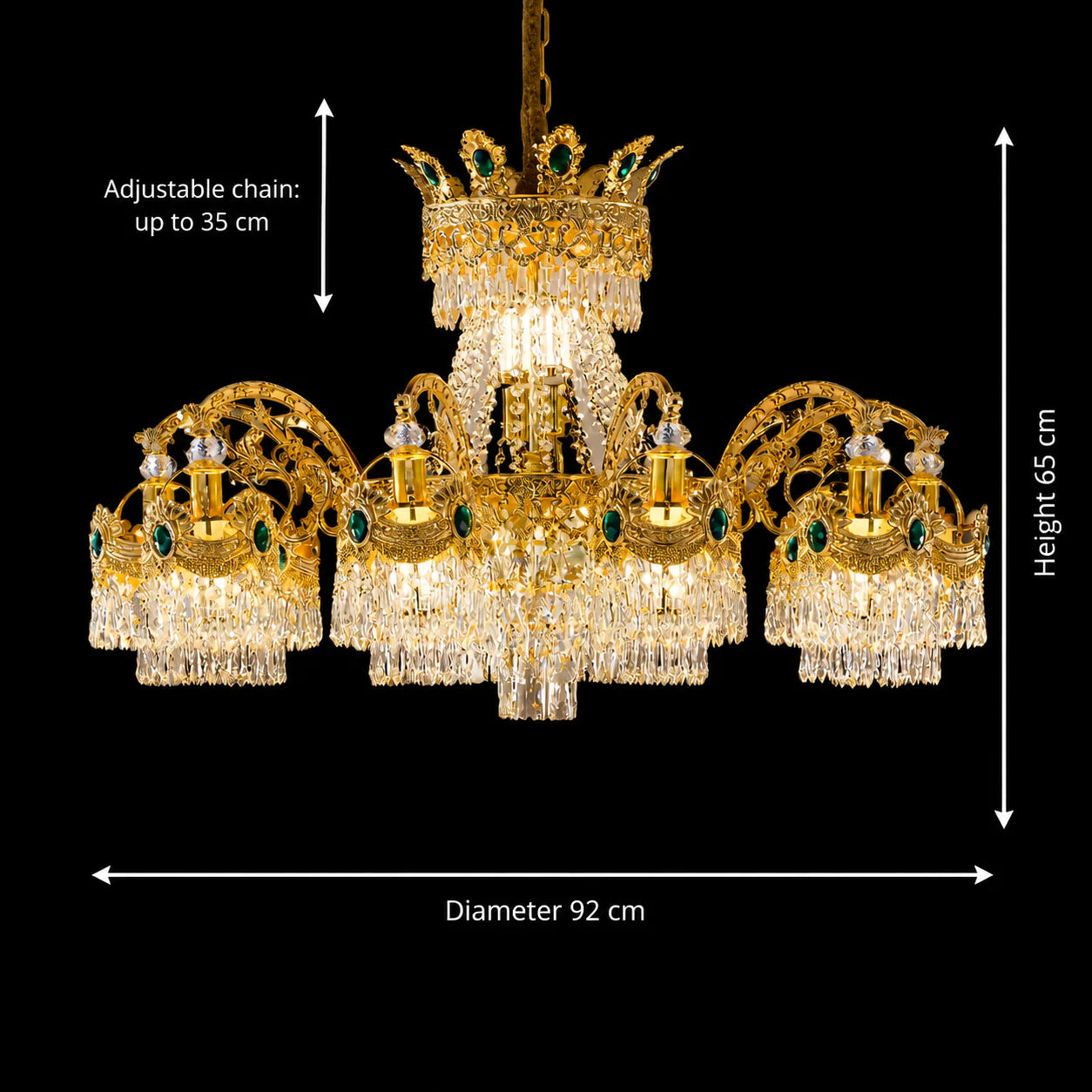 Candelabru Cristal 16xE14, D92cm, Auriu Lucios, Inaltime Reglabila, Metal si Cristal