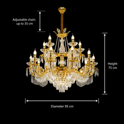 Candelabru Cristal 19xE14, D95cm, Auriu Lucios, Inaltime Reglabila, Metal si Cristal