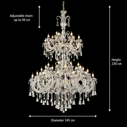 Candelabru Cristal , 55xE14, Diametru 145cm, Inaltime 230cm, Argintiu, Inaltime Reglabila, Design Elegant
