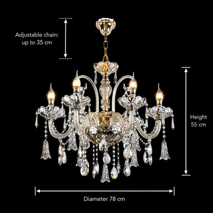 Candelabru Cristal 6xE14, D68cm, Argintiu, Inaltime Reglabila, Metal si Cristal