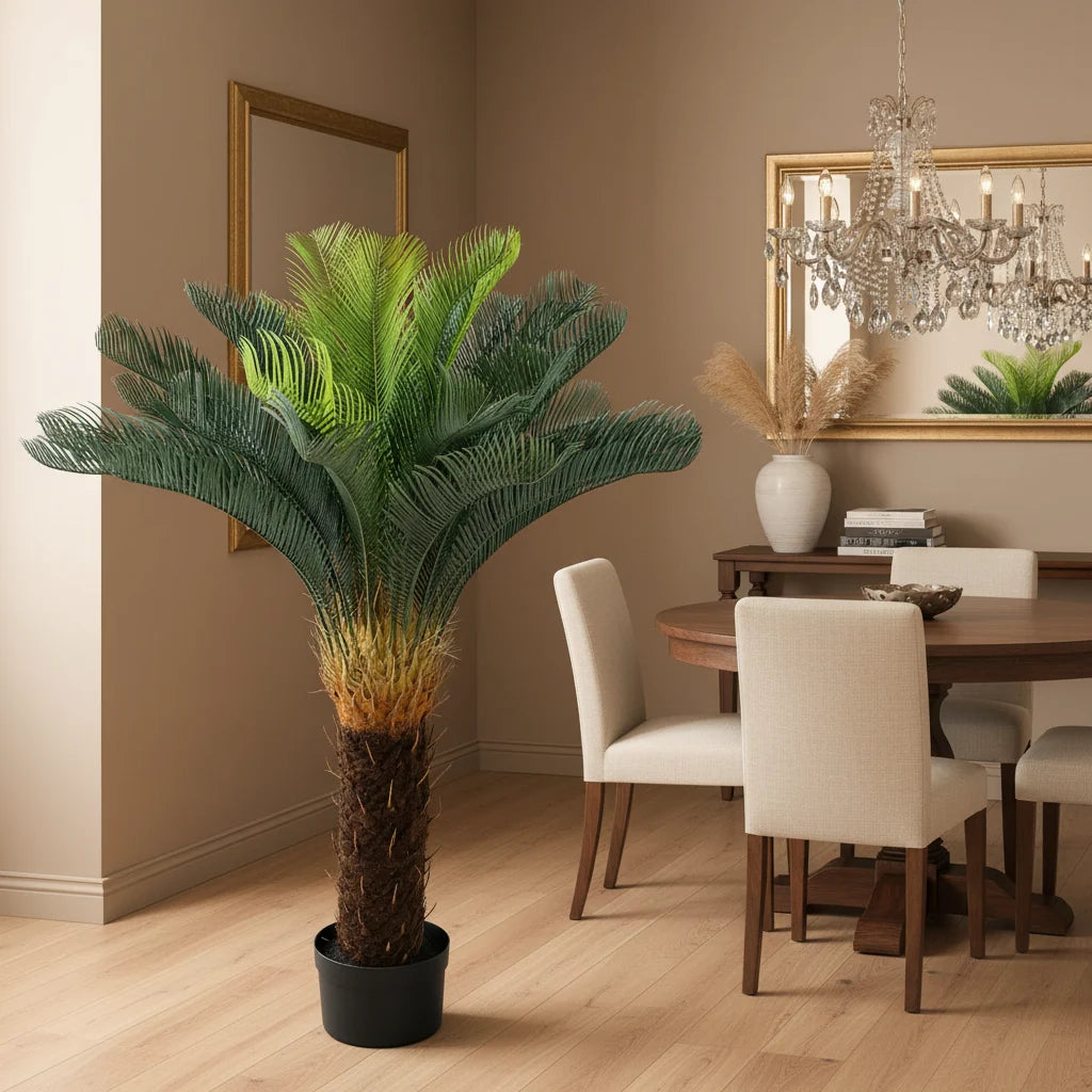 Decoratiune Palmier, Plastic, 36 frunze, 115 cm, Verde