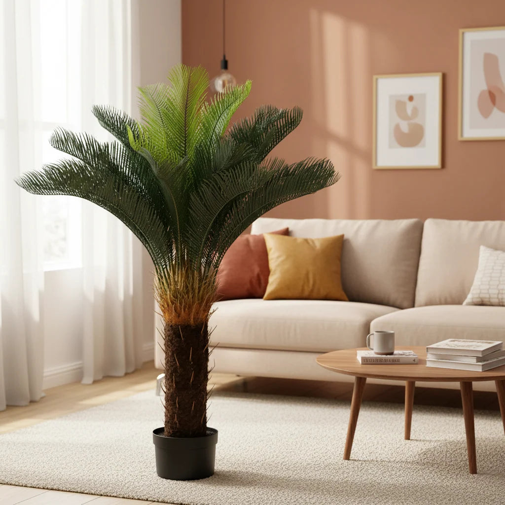 Decoratiune Palmier, Plastic, 36 frunze, 115 cm, Verde
