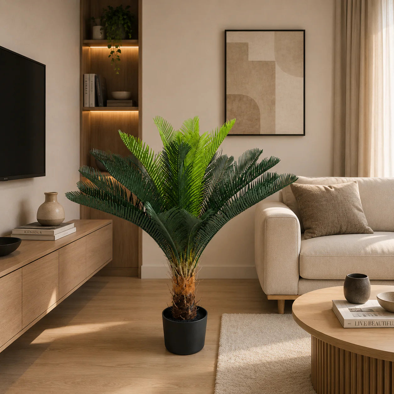 Decoratiune Palmier, Plastic, 18 frunze, 95 cm, Verde