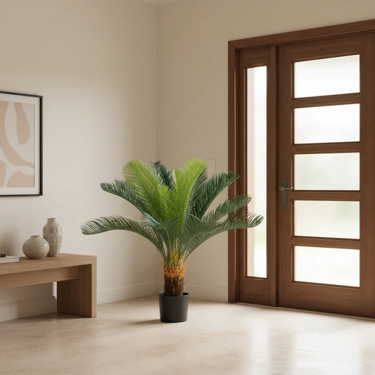 Decoratiune Palmier, Plastic, 24 frunze, 85 cm, Verde