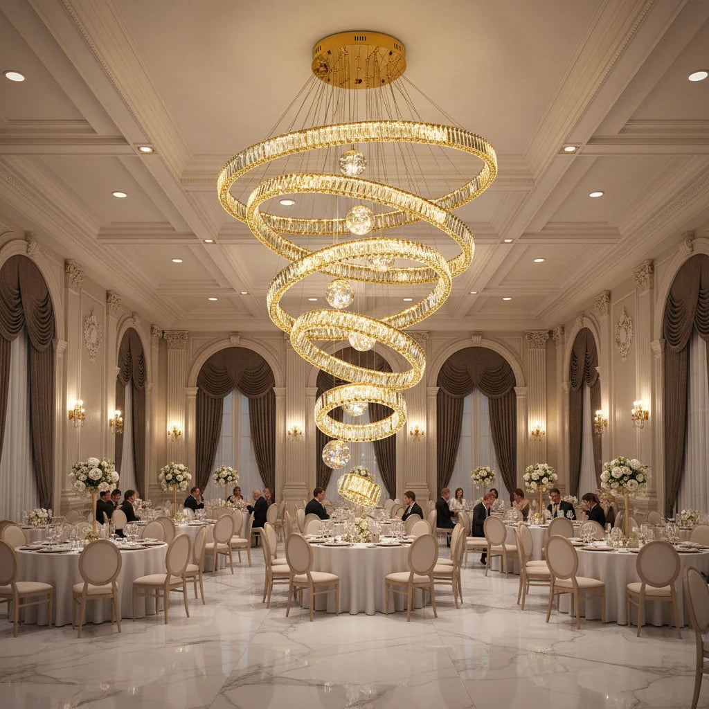 Candelabru Cristal cu Telecomanda KOLO Supremo, 120x350cm, Lumina Calda/Neutra/Rece, Auriu, Metal si Cristal