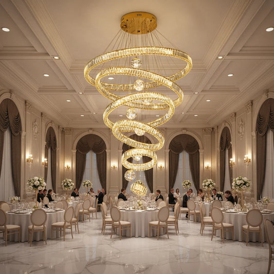 Candelabru Cristal cu Telecomanda KOLO Supremo, 120x350cm, Lumina Calda/Neutra/Rece, Auriu, Metal si Cristal