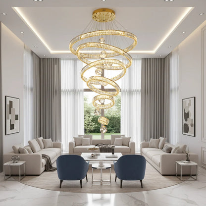 Candelabru Cristal cu Telecomanda KOLO Supremo, 120x350cm, Lumina Calda/Neutra/Rece, Auriu, Metal si Cristal