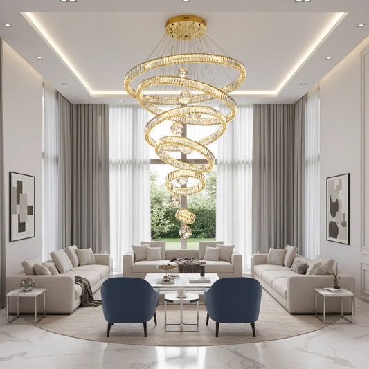 Candelabru Cristal cu Telecomanda KOLO Supremo, 120x350cm, Lumina Calda/Neutra/Rece, Auriu, Metal si Cristal