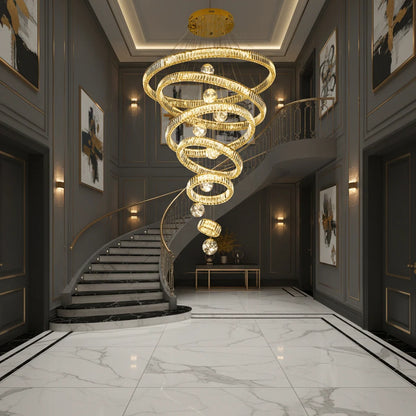 Candelabru Cristal cu Telecomanda KOLO Supremo, 120x350cm, Lumina Calda/Neutra/Rece, Auriu, Metal si Cristal