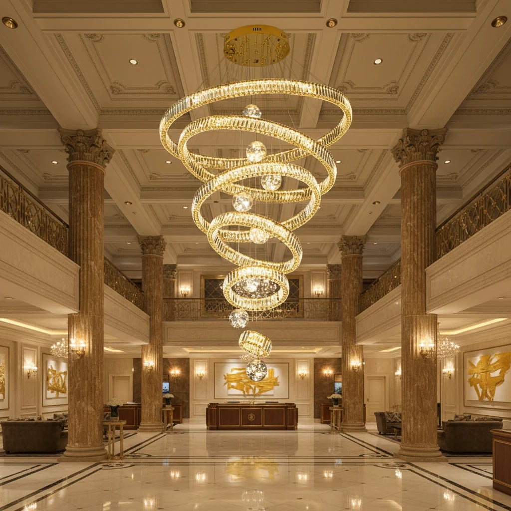 Candelabru Cristal cu Telecomanda KOLO Supremo, 120x350cm, Lumina Calda/Neutra/Rece, Auriu, Metal si Cristal