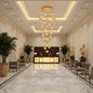 Candelabru Cristal cu Telecomanda DUARA Supremo, 90x300cm, Lumina Calda/Neutra/Rece, Auriu, Metal si Cristal