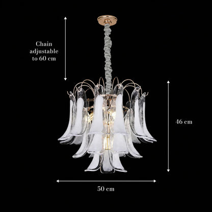 Candelabru Cristal MURANO Eleganza 4xE14, D50 cm, Alb, Inaltime Reglabila, Metal si Cristal