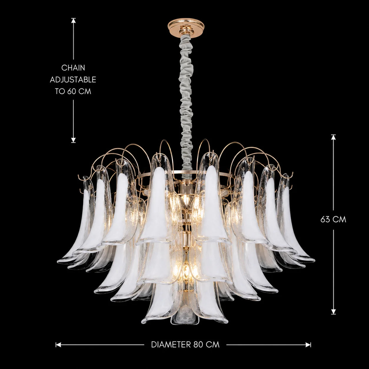Candelabru Cristal MURANO Regalis 17xE14, D80 cm, Alb, Inaltime Reglabila, Metal si Cristal
