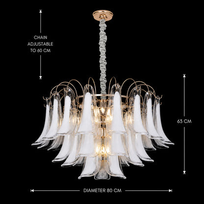 Candelabru Cristal MURANO Regalis 17xE14, D80 cm, Alb, Inaltime Reglabila, Metal si Cristal