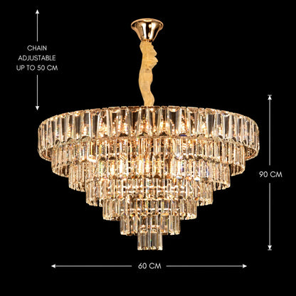 Candelabru Cristal VALMONT Magno 12xE14, D60 cm, Auriu, Inaltime Reglabila, Metal si Cristal