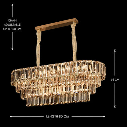 Candelabru Cristal VALMONT Supremo 12xE14, 80x30 cm, Auriu, Inaltime Reglabila, Metal si Cristal
