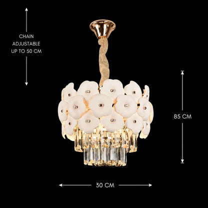 Candelabru Cristal PETAL Petito 3xE14, D30 cm, Auriu, Inaltime Reglabila, Metal si Cristal