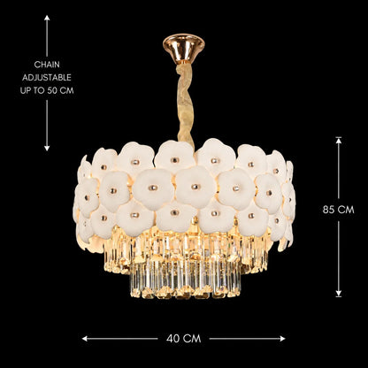 Candelabru Cristal PETAL Nobile 6xE14, D40 cm, Auriu, Inaltime Reglabila, Metal si Cristal
