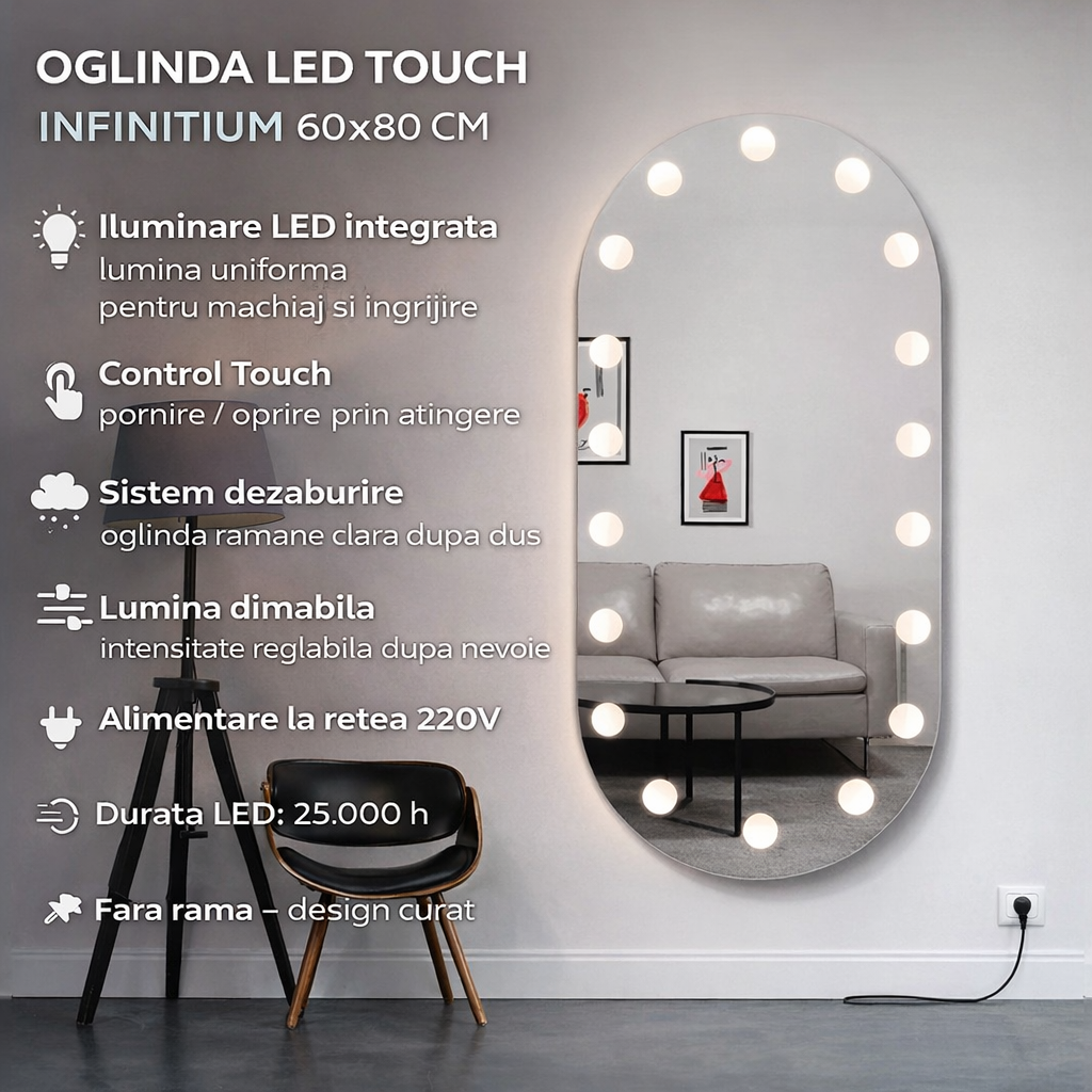 Oglinda LED Touch Infinitium Sistem Dezaburire 60X80cm
