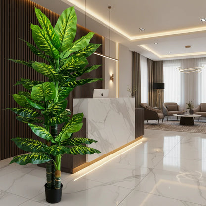 Decoratiune Dieffenbachia, 3 tulpini, Plastic, 190 cm, Verde