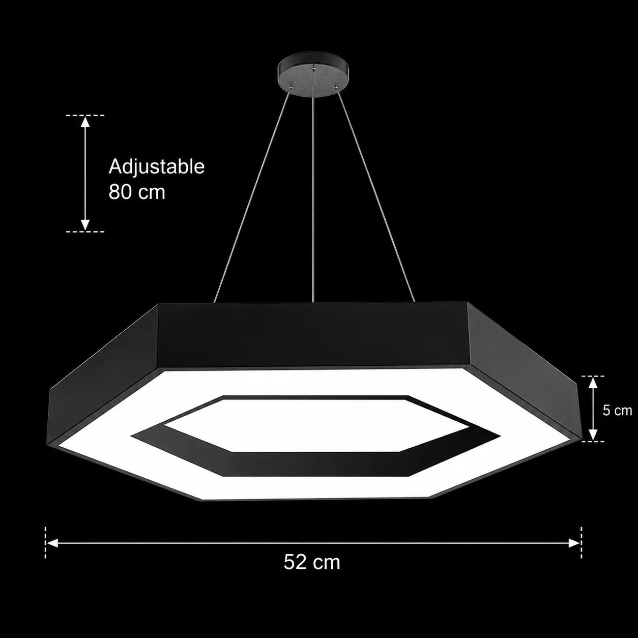 Lustra LED suspendata ANGLE, 52cm, 25W, Inaltime Reglabila, Lumina Rece, Negru, Metal si Acril