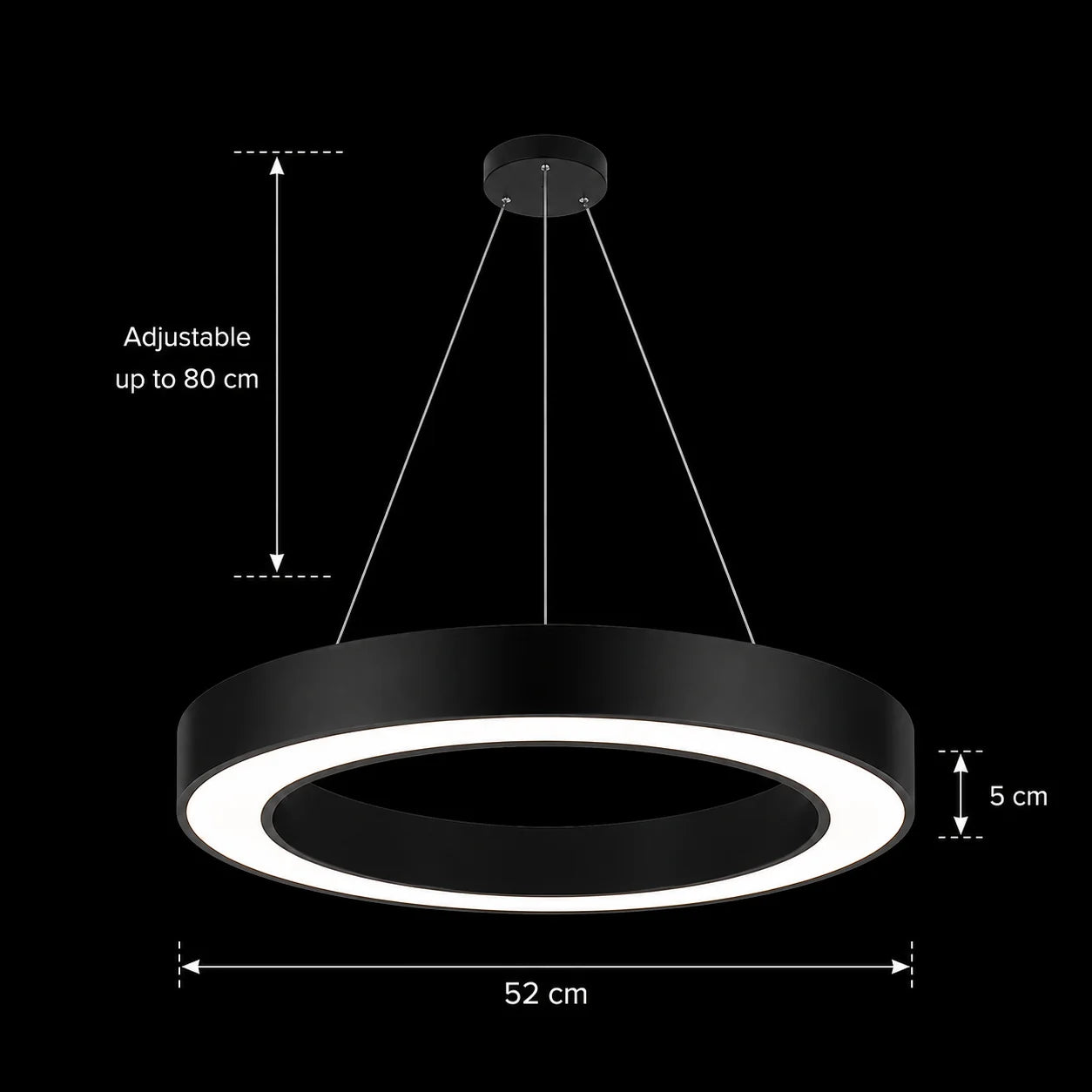 Lustra LED suspendata ANGLE, D52cm, 25W, Inaltime Reglabila, Lumina Rece, Negru, Metal si Acril