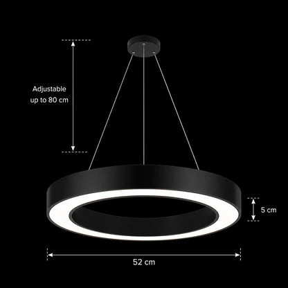 Lustra LED suspendata ANGLE, D52cm, 25W, Inaltime Reglabila, Lumina Rece, Negru, Metal si Acril